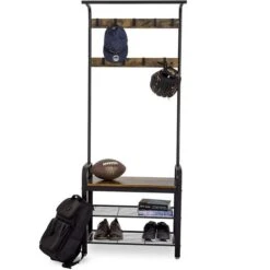 Vasagle Garderobenständer HSR40B, Vintage, Mit 9 Haken, Metall / Holz, Schwarz / Braun -Küche Fach Geschäft 026ce8b378ee62801e762137d37f79f65ecec2c8 garderobenstaender vasagle hsr40b vintage