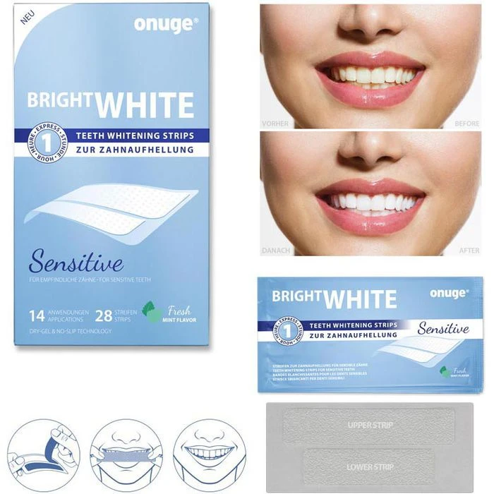 Onuge Zahnaufhellung Bright White Sensitive, Strips, Empfindliche Zähne, 28 Stück Für 14 Tage 4 Onuge Zahnaufhellung Bright White Sensitive, Strips, Empfindliche Zähne, 28 Stück Für 14 Tage – Bild 2