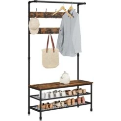 Vasagle Garderobenständer HSR47BX, Vintage, Mit 23 Haken, Metall / Holz, Schwarz / Braun -Küche Fach Geschäft 088c69094600c6fd8f486afbeb4368b376db6393 garderobenstaender vasagle hsr47bx vintage