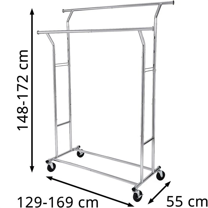 Songmics Garderobenständer HSR12S, Bis 110 Kg, Mit Rollen, Ausziehbar, Metall, Silber 4 Songmics Garderobenständer HSR12S, Bis 110 Kg, Mit Rollen, Ausziehbar, Metall, Silber – Bild 2