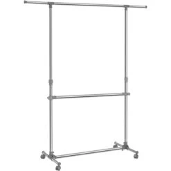 Songmics Garderobenständer LLR401, Mit Rollen, Ausziehbar, Metall, Silber / Grau