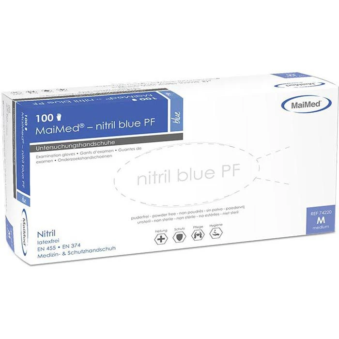 MaiMed Einmalhandschuhe Nitril Blue PF, Puderfrei, Chemikalienhandschuhe, Blau, 100 Stück, Gr. M 5 MaiMed Einmalhandschuhe Nitril Blue PF, Puderfrei, Chemikalienhandschuhe, Blau, 100 Stück, Gr. M – Bild 3