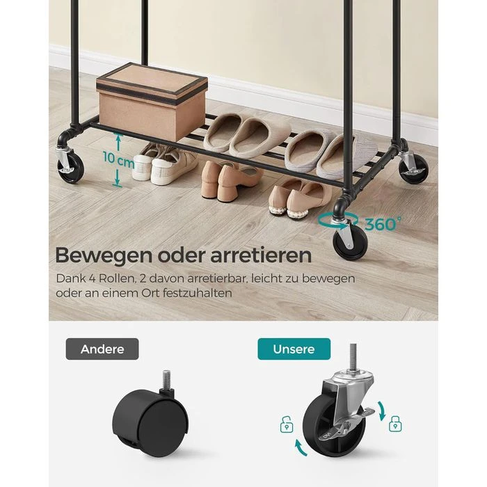 Songmics Garderobenständer HSR60B, Bis 110 Kg, Mit Rollen, Metall, Schwarz 7 Songmics Garderobenständer HSR60B, Bis 110 Kg, Mit Rollen, Metall, Schwarz – Bild 5