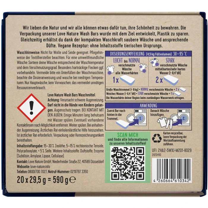 Love-Nature Waschmittel Wash Bars, Alpine Fresh, Vollwaschmittel, Universal, 0,59 Kg, 20 WL 8 Love-Nature Waschmittel Wash Bars, Alpine Fresh, Vollwaschmittel, Universal, 0,59 Kg, 20 WL – Bild 6