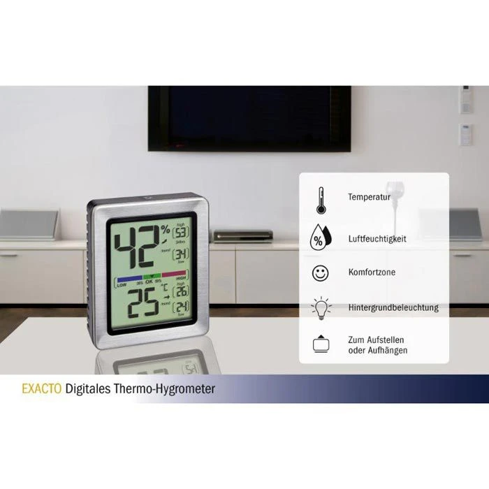 TFA Thermo-Hygrometer 30.5047.54 Exacto Digital, Für Innen, Edelstahlrahmen 6 TFA Thermo-Hygrometer 30.5047.54 Exacto Digital, Für Innen, Edelstahlrahmen – Bild 4