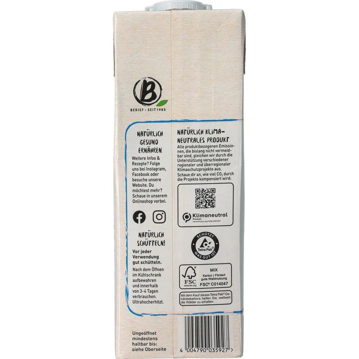 Berief Sojadrink Soja-Hafer Vollfett 3,5%, BIO, Je 1 Liter, 8 Stück 6 Berief Sojadrink Soja-Hafer Vollfett 3,5%, BIO, Je 1 Liter, 8 Stück – Bild 4