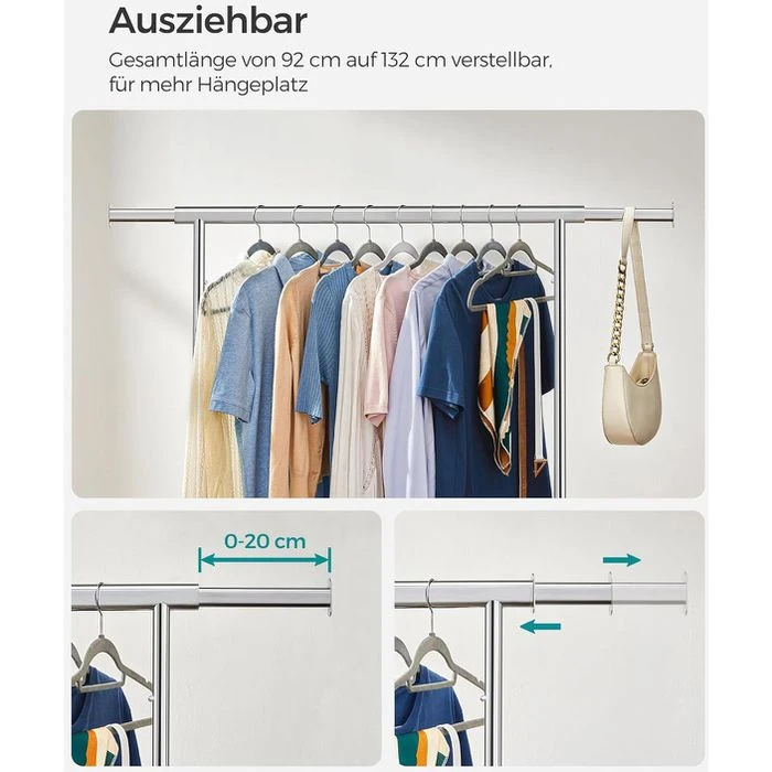 Songmics Garderobenständer HSR13S, Bis 90 Kg, Mit Rollen, Ausziehbar, Metall, Silber 7 Songmics Garderobenständer HSR13S, Bis 90 Kg, Mit Rollen, Ausziehbar, Metall, Silber – Bild 5