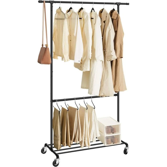 Songmics Garderobenständer HSR62BK, Bis 110 Kg, Mit Rollen, Metall, Schwarz 5 Songmics Garderobenständer HSR62BK, Bis 110 Kg, Mit Rollen, Metall, Schwarz – Bild 3