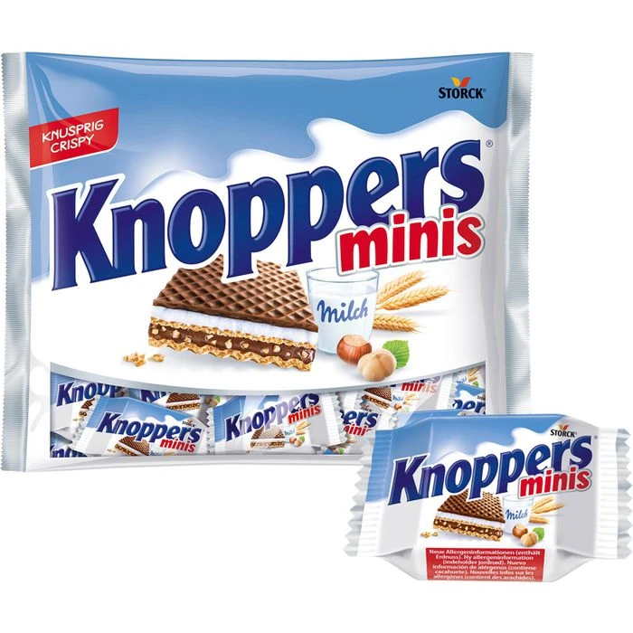 Knoppers Schokolade Minis Milch-Haselnuss-Schnitte, 200g 3 Knoppers Schokolade Minis Milch-Haselnuss-Schnitte, 200g