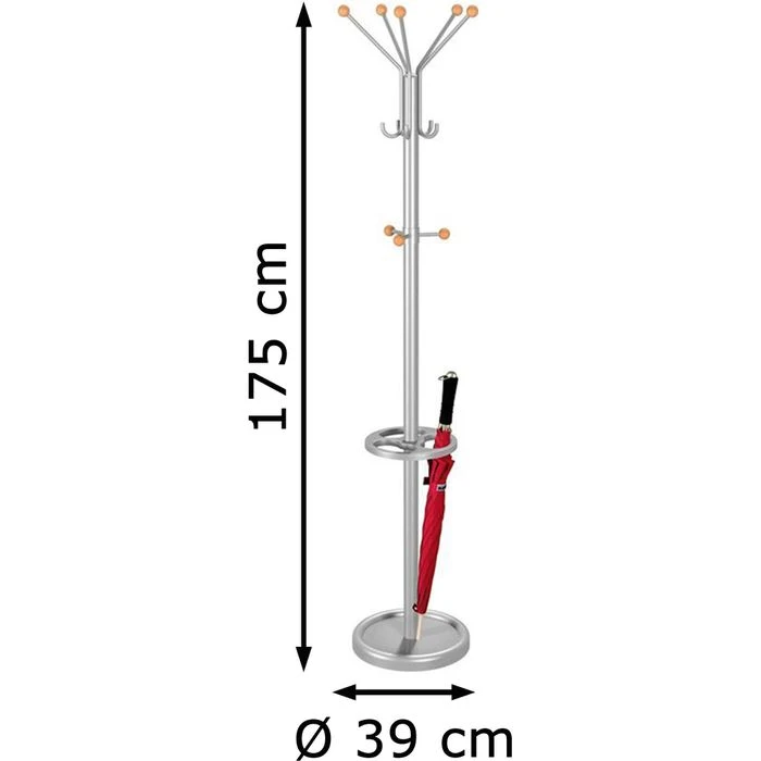 Kerkmann Garderobenständer TK2, 6068, Mit 10 Haken, Metall, Silber 4 Kerkmann Garderobenständer TK2, 6068, Mit 10 Haken, Metall, Silber – Bild 2