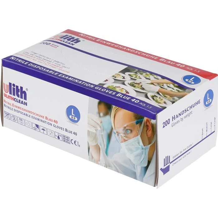 Ulith Einmalhandschuhe Nitril Typ 40, Puderfrei, Blau, 200 Stück, Größe L 5 Ulith Einmalhandschuhe Nitril Typ 40, Puderfrei, Blau, 200 Stück, Größe L – Bild 3