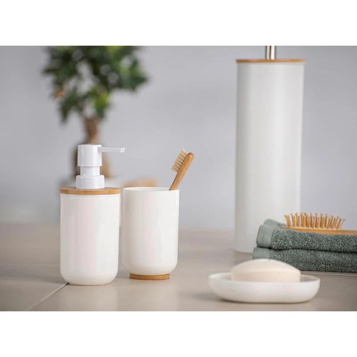 Wenko Zahnputzbecher Posa, Kunststoff, Mit Bambus Highlight, Weiß 4 Wenko Zahnputzbecher Posa, Kunststoff, Mit Bambus Highlight, Weiß – Bild 2
