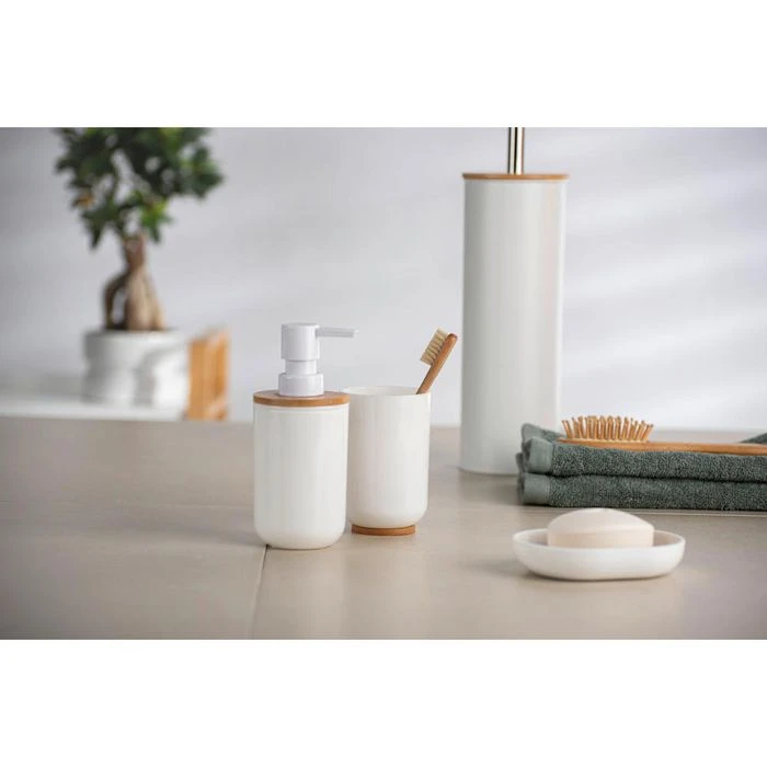 Wenko Zahnputzbecher Posa, Kunststoff, Mit Bambus Highlight, Weiß 5 Wenko Zahnputzbecher Posa, Kunststoff, Mit Bambus Highlight, Weiß – Bild 3