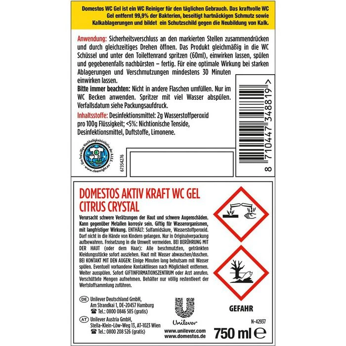 Domestos WC-Reiniger Aktiv Kraft Citrus Fresh, WC Gel, Beseitigt 99,9% Der Bakterien, 1 Liter 8 Domestos WC-Reiniger Aktiv Kraft Citrus Fresh, WC Gel, Beseitigt 99,9% Der Bakterien, 1 Liter – Bild 6