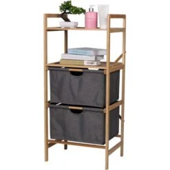 Böttcher-AG Wäschekorb Mit 2 Fächern Und 2 Ablagen, Aus Bambus, Grau, 42 X 96 X 33 Cm, 25 Liter