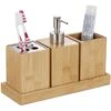 Relaxdays Badaccessoires-Set 10032127, 4-teilig, Aus Bambus, Braun