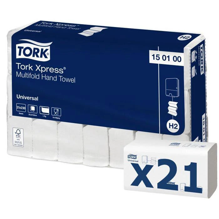Tork Papierhandtücher Xpress Multifold, 150100, H2, 1-lagig, Interfold-Falz, 19,6 X 25,5cm, 4830 Stück 3 Tork Papierhandtücher Xpress Multifold, 150100, H2, 1-lagig, Interfold-Falz, 19,6 X 25,5cm, 4830 Stück