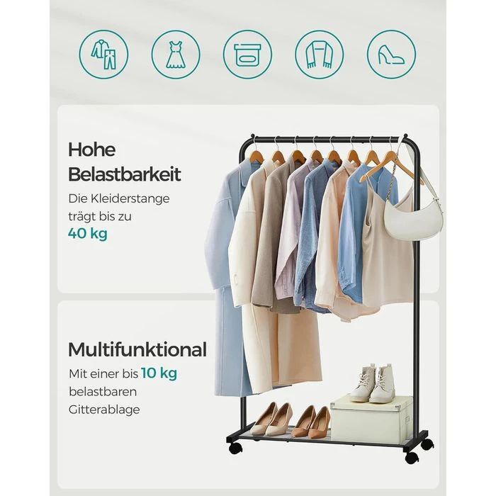 Songmics Garderobenständer HSR25BK, Bis 40 Kg, Mit Rollen & Ablage, Metall, Schwarz 8 Songmics Garderobenständer HSR25BK, Bis 40 Kg, Mit Rollen & Ablage, Metall, Schwarz – Bild 6