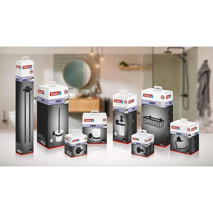 Tesa Toilettenpapierspender Moon Black, 40560, Ohne Bohren, Metall, Für 1 Kleinrolle, Schwarz 7 Tesa Toilettenpapierspender Moon Black, 40560, Ohne Bohren, Metall, Für 1 Kleinrolle, Schwarz – Bild 5