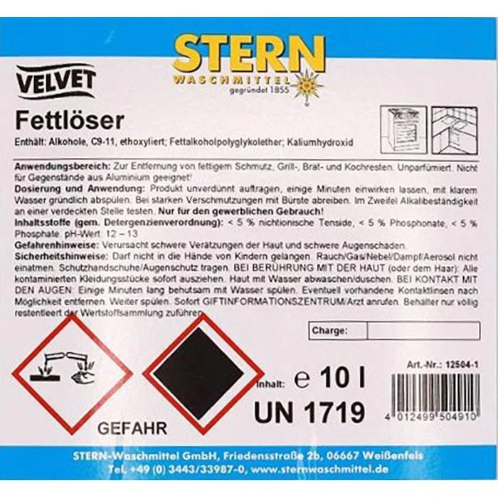 Stern Fettlöser Velvet, Gegen Fett & Grillreste, Kanister, 10 Liter 4 Stern Fettlöser Velvet, Gegen Fett & Grillreste, Kanister, 10 Liter – Bild 2