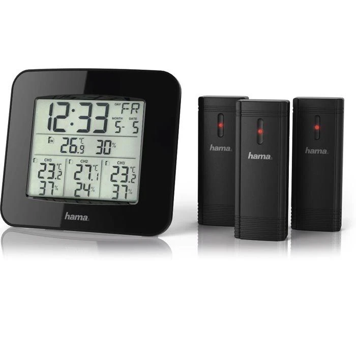 Hama Thermo-Hygrometer EWS-Trio Funk, Für Innen Und Außen, Mit Funkuhr, Inkl. 3 Sensoren 3 Hama Thermo-Hygrometer EWS-Trio Funk, Für Innen Und Außen, Mit Funkuhr, Inkl. 3 Sensoren