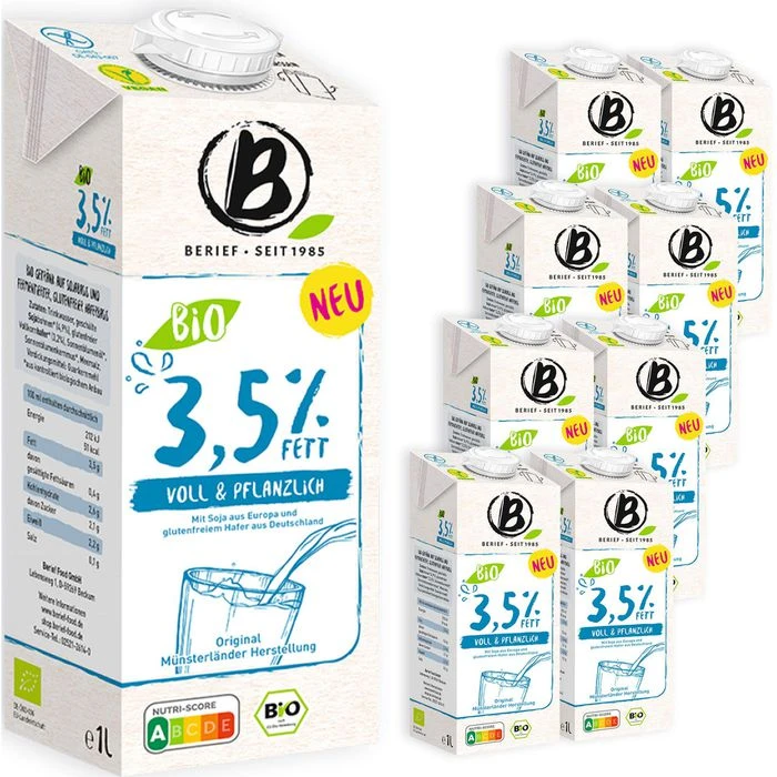 Berief Sojadrink Soja-Hafer Vollfett 3,5%, BIO, Je 1 Liter, 8 Stück 3 Berief Sojadrink Soja-Hafer Vollfett 3,5%, BIO, Je 1 Liter, 8 Stück