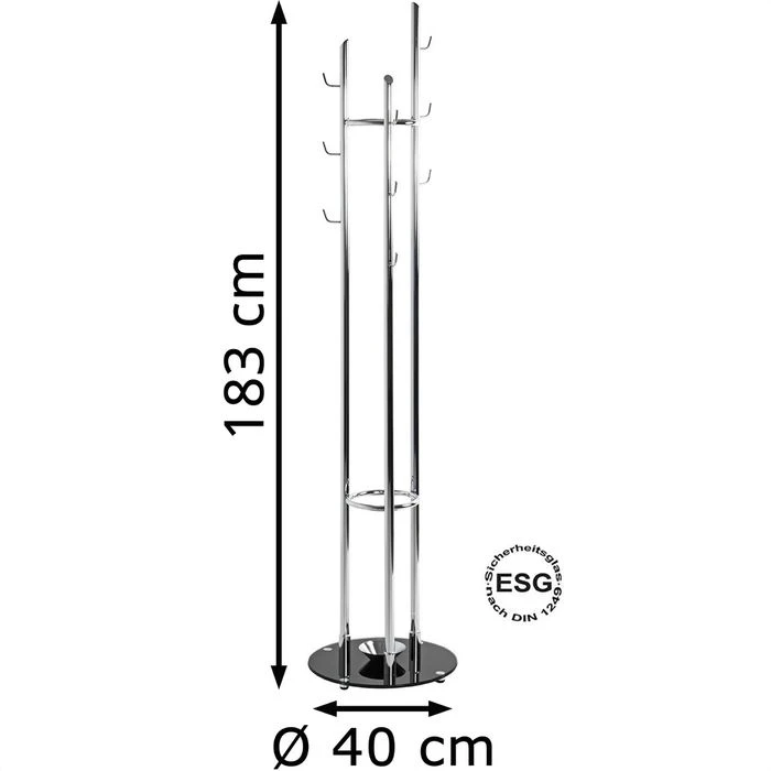 Haku-Möbel Garderobenständer 89255, Mit 9 Haken, Metall, Chrom 4 Haku-Möbel Garderobenständer 89255, Mit 9 Haken, Metall, Chrom – Bild 2
