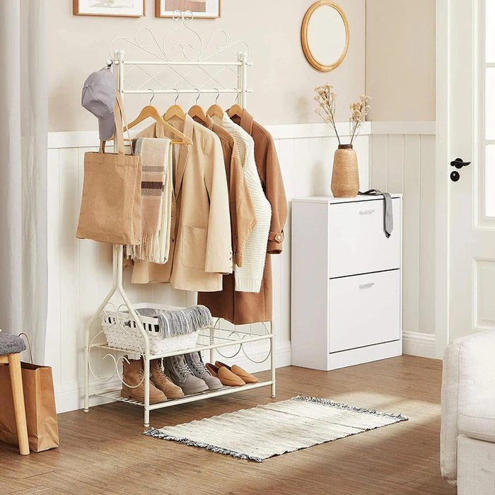 Songmics Garderobenständer HSR07W, Mit Schuhablage, Metall, Weiß 6 Songmics Garderobenständer HSR07W, Mit Schuhablage, Metall, Weiß – Bild 4