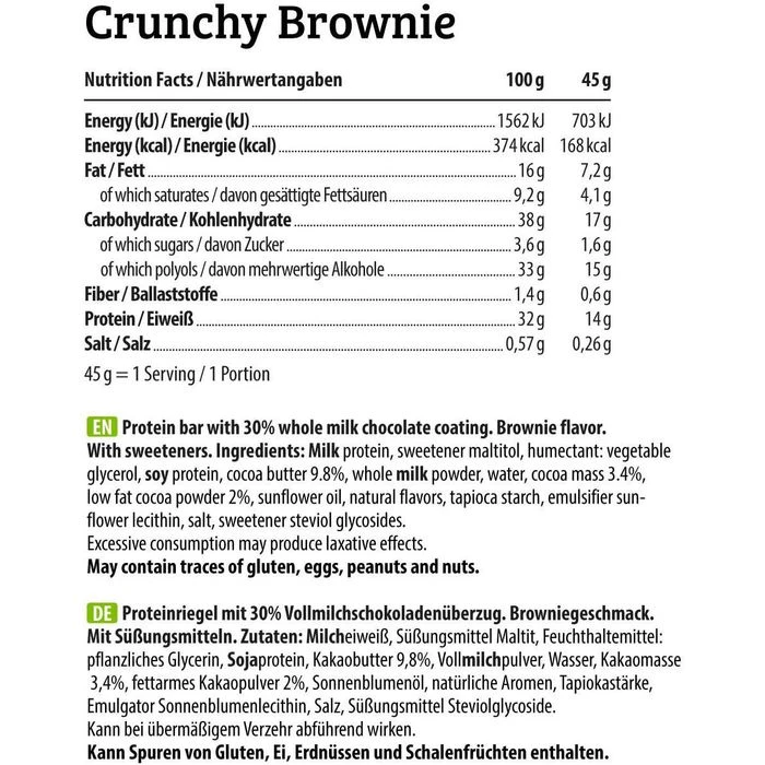 HEJ Proteinriegel Crispy Protein Bar Low Sugar, Crunchy Brownie, Je 45g, 12 Riegel 7 HEJ Proteinriegel Crispy Protein Bar Low Sugar, Crunchy Brownie, Je 45g, 12 Riegel – Bild 5