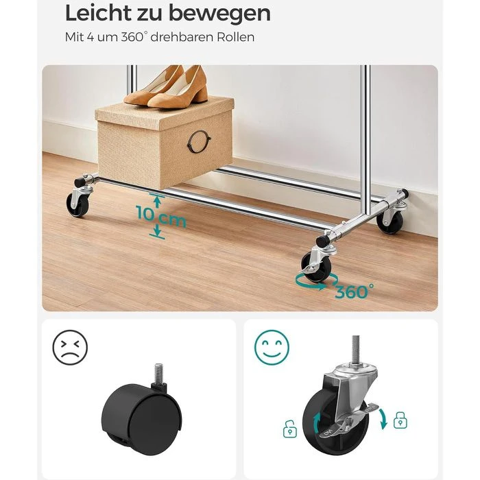 Songmics Garderobenständer HSR13S, Bis 90 Kg, Mit Rollen, Ausziehbar, Metall, Silber 6 Songmics Garderobenständer HSR13S, Bis 90 Kg, Mit Rollen, Ausziehbar, Metall, Silber – Bild 4