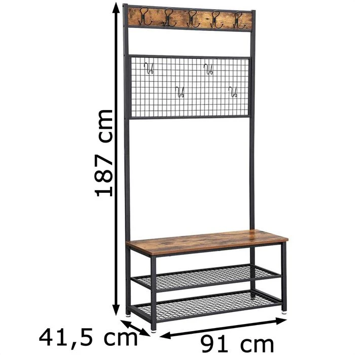 Vasagle Garderobenständer HSR46BX, Vintage, Mit 14 Haken, Metall / Holz, Schwarz / Braun 4 Vasagle Garderobenständer HSR46BX, Vintage, Mit 14 Haken, Metall / Holz, Schwarz / Braun – Bild 2