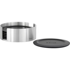 Blomus Untersetzer Lareto 63476, Rund, Rutschfest, Silikon, Schwarz, Ø 11,2cm, Mit Halter, 6 Stück