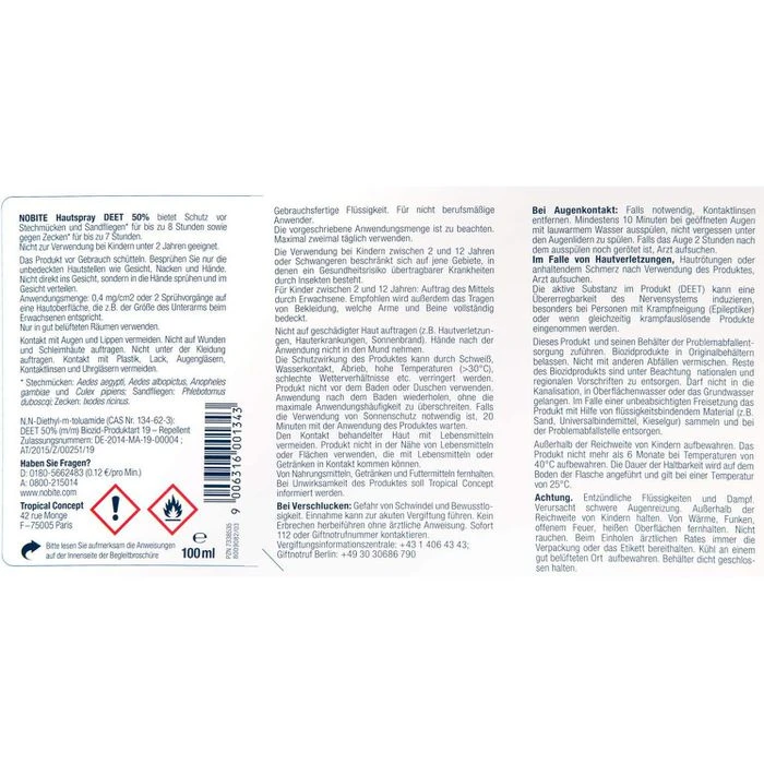 NOBITE Insektenschutzmittel Hautspray, Mücken- Und Zeckenschutz, Spray, 100ml 5 NOBITE Insektenschutzmittel Hautspray, Mücken- Und Zeckenschutz, Spray, 100ml – Bild 3