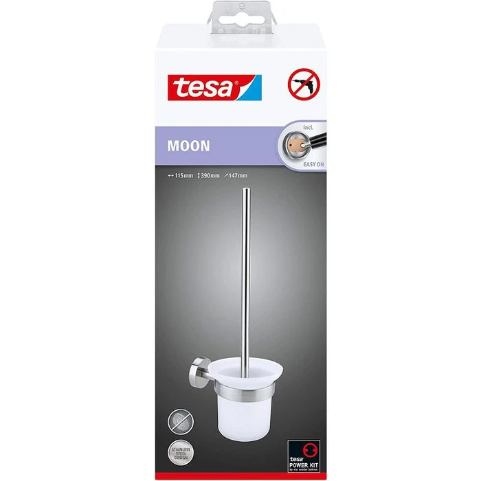 Tesa WC-Bürste Moon, Weiß / Edelstahloptik, Bürstenhalter Aus Glas, Zur Wandmontage 4 Tesa WC-Bürste Moon, Weiß / Edelstahloptik, Bürstenhalter Aus Glas, Zur Wandmontage – Bild 2