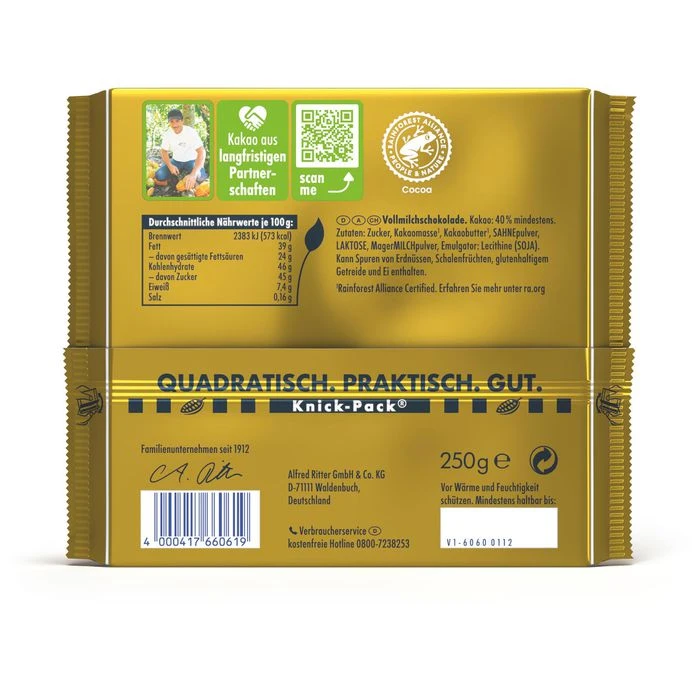 Ritter-Sport Tafelschokolade Goldschatz, Großtafel, 250g 5 Ritter-Sport Tafelschokolade Goldschatz, Großtafel, 250g – Bild 3