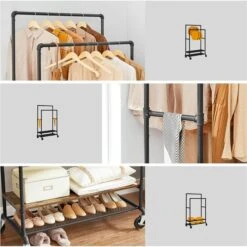 Vasagle Garderobenständer RGR120B01, Vintage, Mit Rollen & 2 Ablagen, Metall / Holz, Braun -Küche Fach Geschäft 9c897d54daed1676cca8f3b00b8e162e6a00a36c garderobenstaender vasagle rgr120b01 vintage