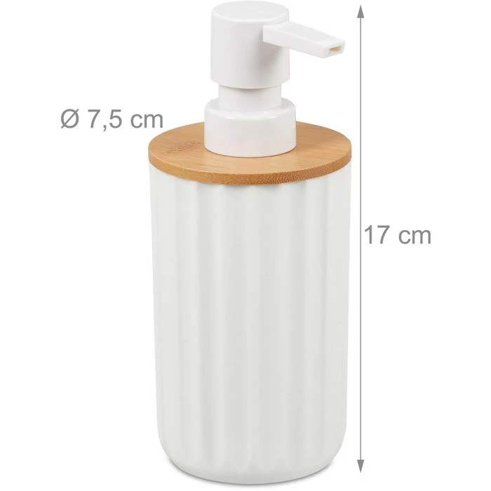 Relaxdays Seifenspender Rund, Bambus Und Kunststoff, Weiß / Braun, 340ml 5 Relaxdays Seifenspender Rund, Bambus Und Kunststoff, Weiß / Braun, 340ml – Bild 3