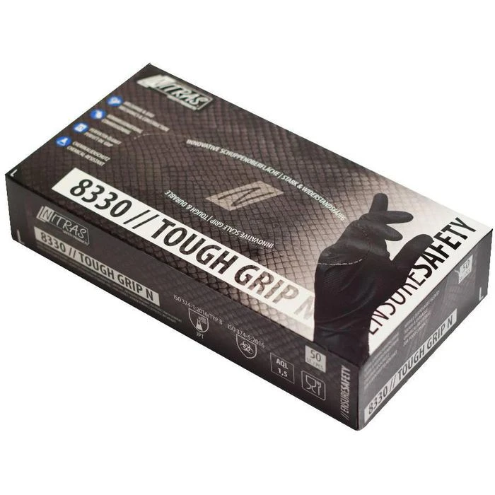 NITRAS Einmalhandschuhe Tough Grip N, Nitril, 8330, Puderfrei, Schwarz, 50 Stück, Gr. XL 7 NITRAS Einmalhandschuhe Tough Grip N, Nitril, 8330, Puderfrei, Schwarz, 50 Stück, Gr. XL – Bild 5