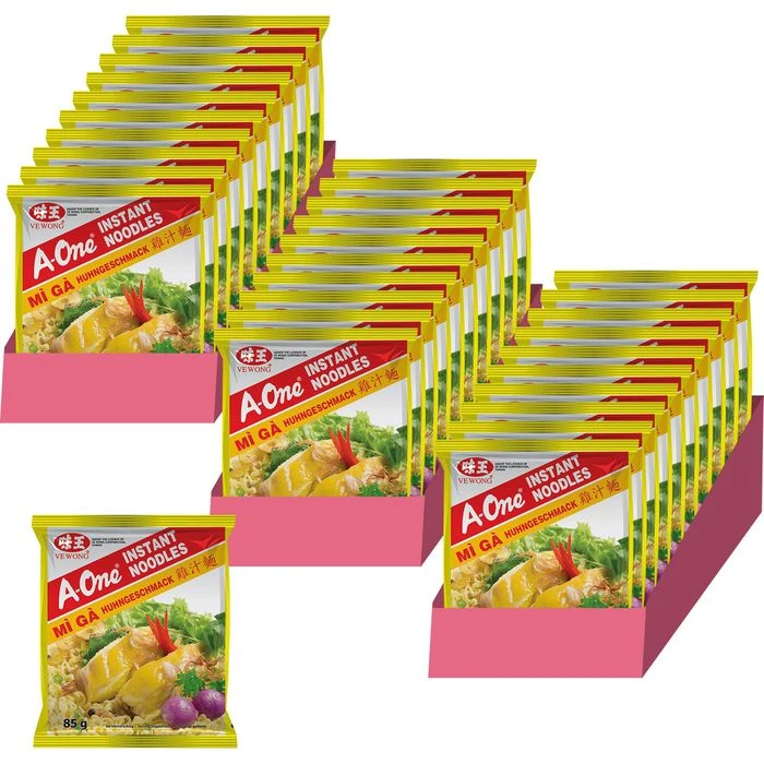 A-One Fertiggericht Mi Ga, Nudelsuppe Mit Huhngeschmack, Je 85g, 30 Stück 3 A-One Fertiggericht Mi Ga, Nudelsuppe Mit Huhngeschmack, Je 85g, 30 Stück