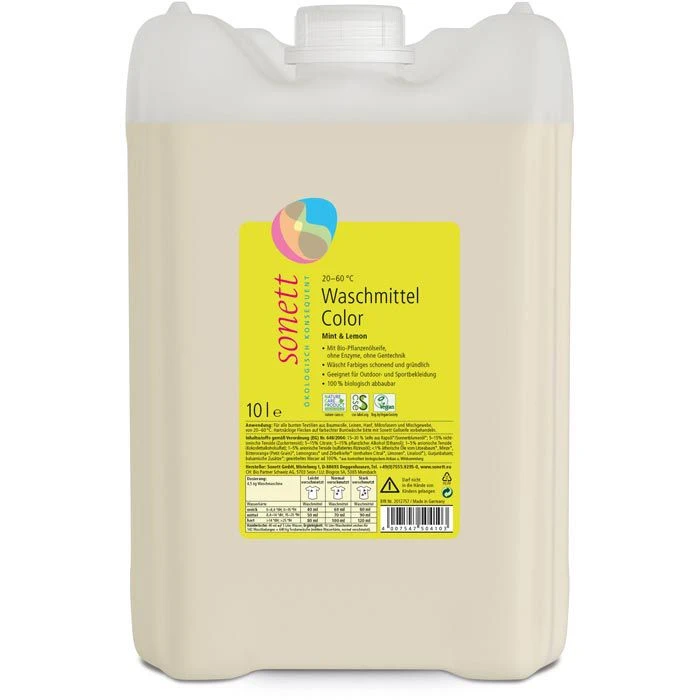 Sonett Waschmittel Color Mint & Lemon, DE5041, Flüssig, ökologisch, 10 Liter, 142 Waschladungen