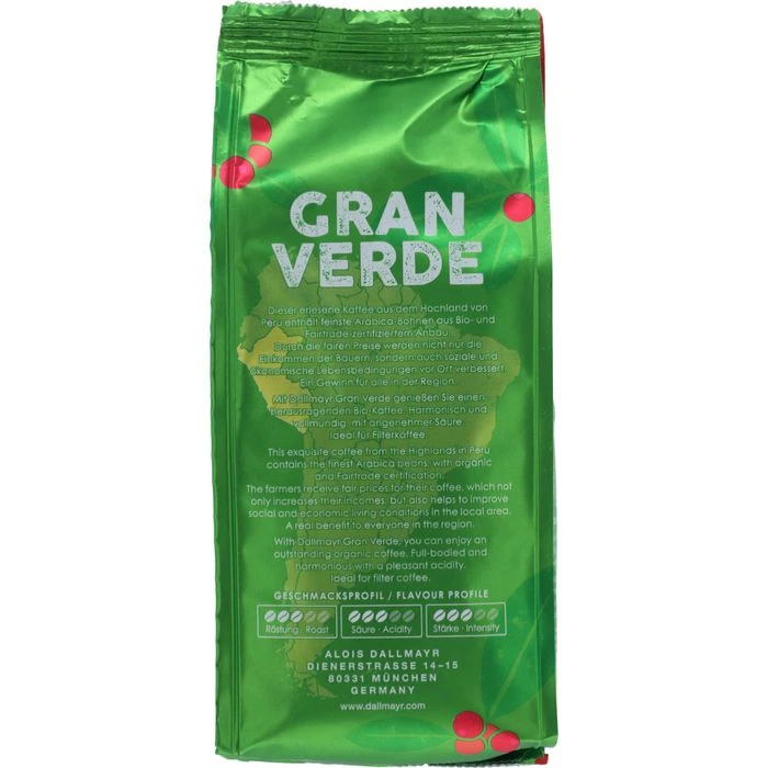 Dallmayr Kaffee Gran Verde Cafe Crema, BIO, Gemahlener Kaffee, Fairtrade, 220g 6 Dallmayr Kaffee Gran Verde Cafe Crema, BIO, Gemahlener Kaffee, Fairtrade, 220g – Bild 4