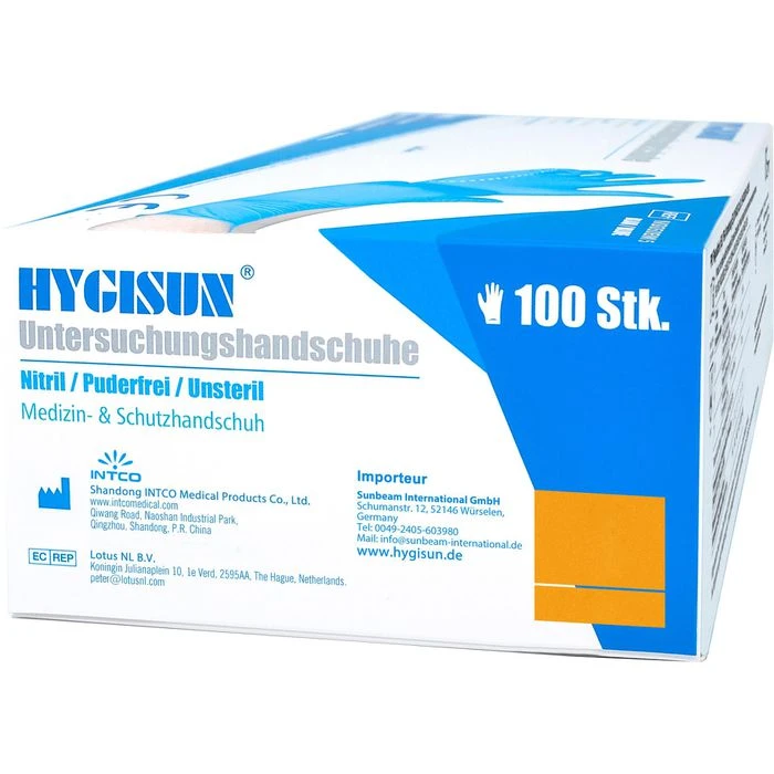 HYGISUN Einmalhandschuhe Intco Nitril, Puderfrei, Blau, 100 Stück, Größe M 4 HYGISUN Einmalhandschuhe Intco Nitril, Puderfrei, Blau, 100 Stück, Größe M – Bild 2