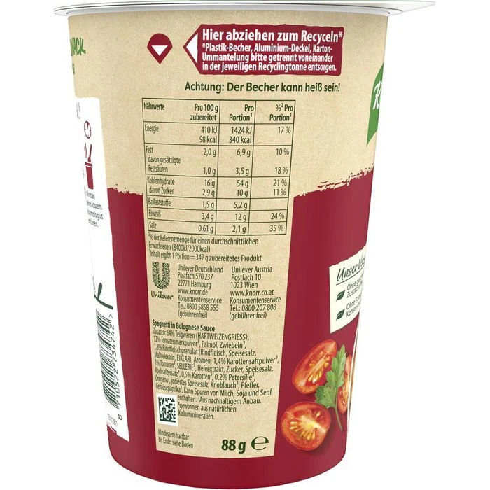 Knorr Fertiggericht Big Pasta Snack, Bolognese, Je 88g, 8 Stück 4 Knorr Fertiggericht Big Pasta Snack, Bolognese, Je 88g, 8 Stück – Bild 2