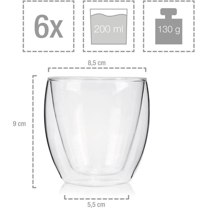 Sänger Kaffeegläser Cafe 208690, Doppelwandig, 250ml, 6 Stück 6 Sänger Kaffeegläser Cafe 208690, Doppelwandig, 250ml, 6 Stück – Bild 4