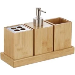 Relaxdays Badaccessoires-Set 10032127, 4-teilig, Aus Bambus, Braun -Küche Fach Geschäft d2e65244cbcea565f996c7b29edb87cb4bb285bf badaccessoires set relaxdays 10032127 4 teilig