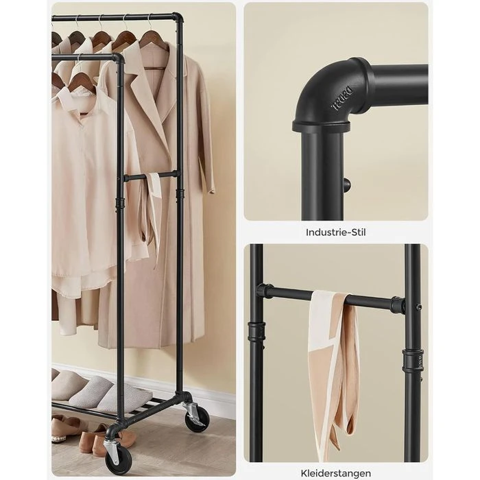 Songmics Garderobenständer HSR60B, Bis 110 Kg, Mit Rollen, Metall, Schwarz 6 Songmics Garderobenständer HSR60B, Bis 110 Kg, Mit Rollen, Metall, Schwarz – Bild 4
