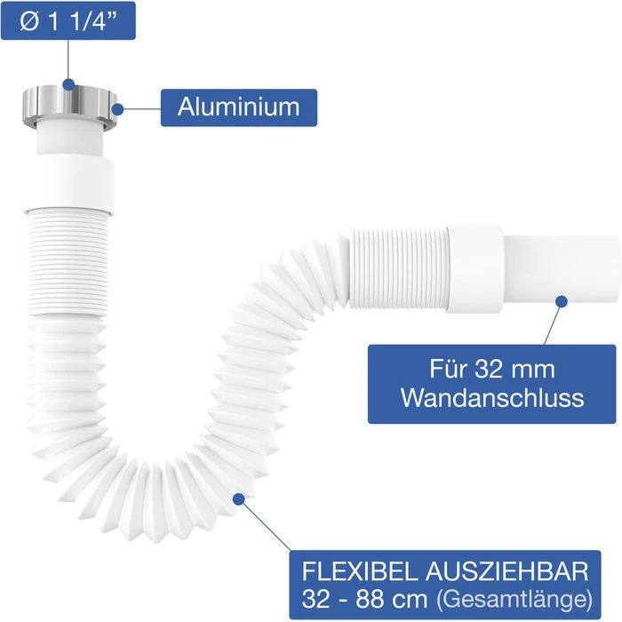 Variosan Siphon Ablaufschlauch 13972, 1 1/4 Zoll, Für Waschbecken, Flexibel, Weiß 4 Variosan Siphon Ablaufschlauch 13972, 1 1/4 Zoll, Für Waschbecken, Flexibel, Weiß – Bild 2