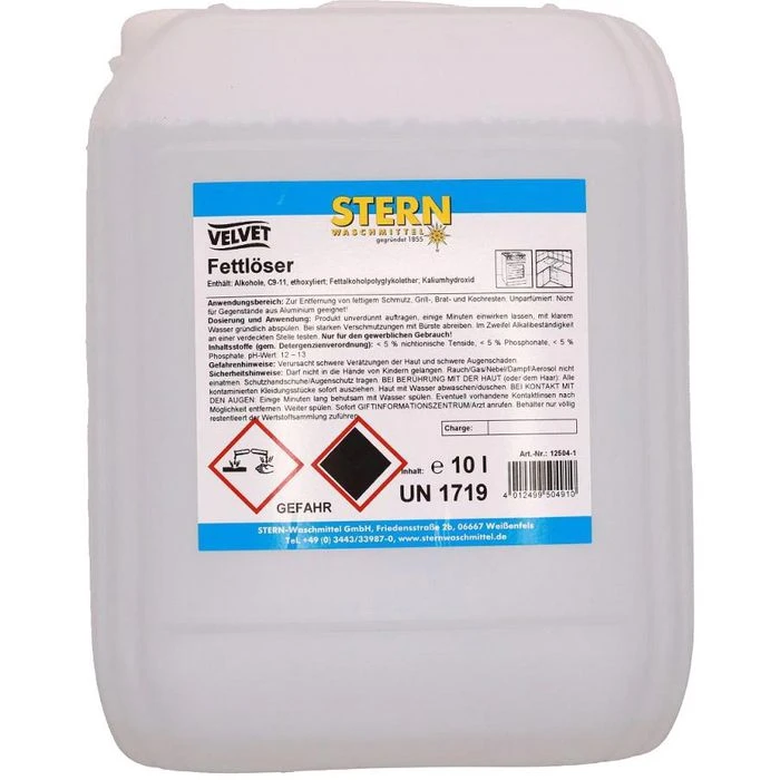 Stern Fettlöser Velvet, Gegen Fett & Grillreste, Kanister, 10 Liter 3 Stern Fettlöser Velvet, Gegen Fett & Grillreste, Kanister, 10 Liter
