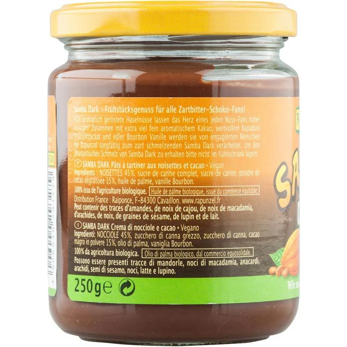 Rapunzel Brotaufstrich Samba Dark, BIO, Zartbitter Schoko-Nuss-Creme, 250g 4 Rapunzel Brotaufstrich Samba Dark, BIO, Zartbitter Schoko-Nuss-Creme, 250g – Bild 2