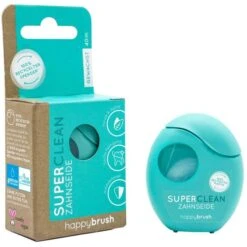 Happybrush Zahnseide SuperClean, Minze, Gewachst, Vegan, 40 M